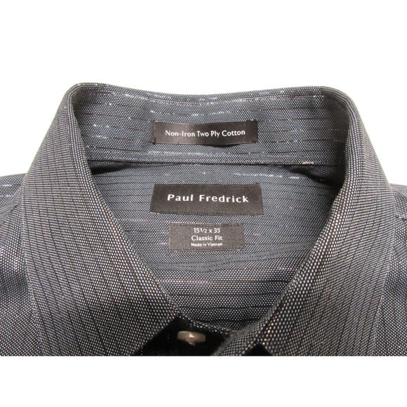Paul Fredrick non-iron metallic‎ pinstripe button front shirt - Picture 6 of 12